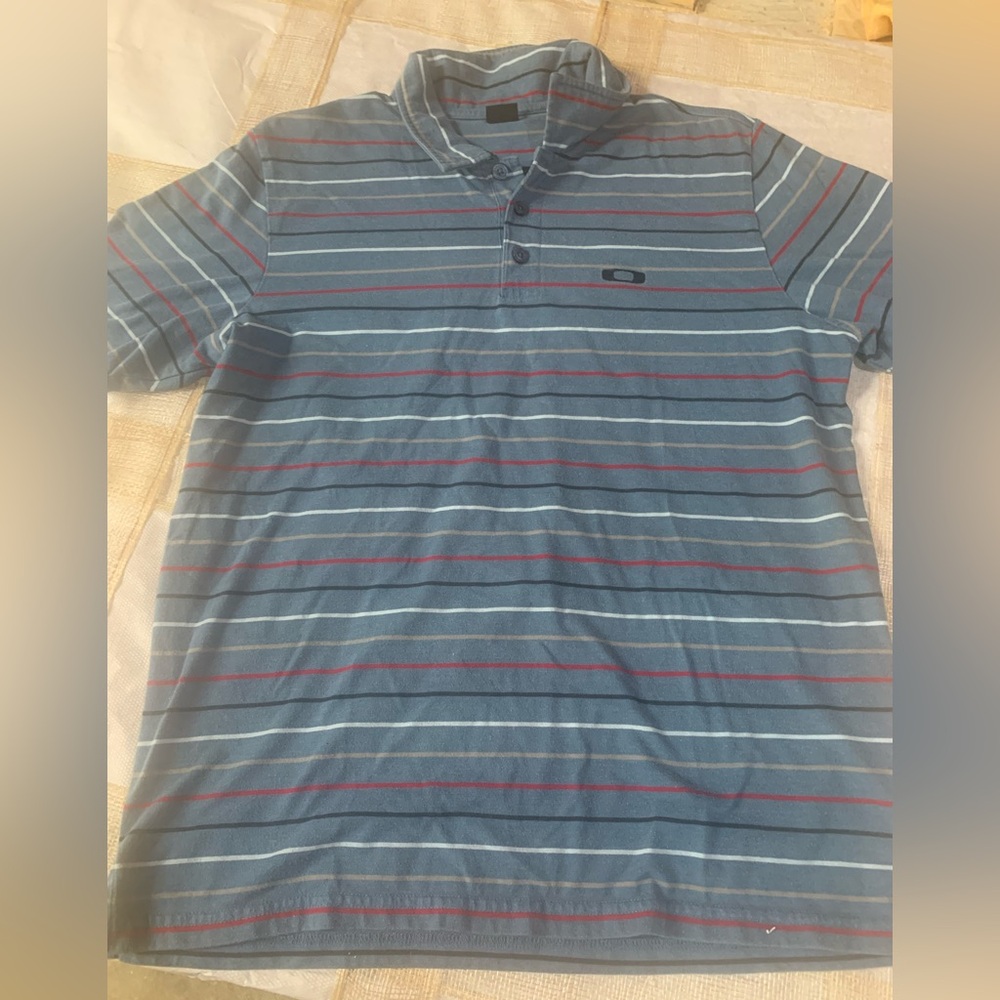 Striped Blue Oakley Polo Style Shirt size Medium